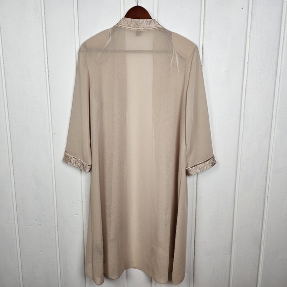 Le Bos Tan Sheer Open Face Long Formal Cardigan Satin Trim Plus Size 14 - Picture 3 of 6